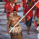 Tonga’s flag bearer Pita Nikolas Taufatofua leads his delegation during the opening ceremony of the Rio 2016 Olympic Games at the Maracana stadium in Rio de Janeiro on Aug. 5, 2016.
OLIVIER MORIN/AFP/Getty Images
